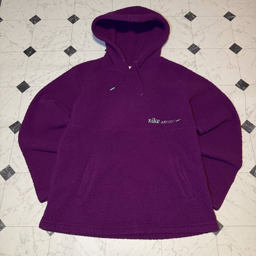 Nike Therma-Fit Purple Fleece Pullover Hoodie Women's XS Sherpa‎ Just Do It